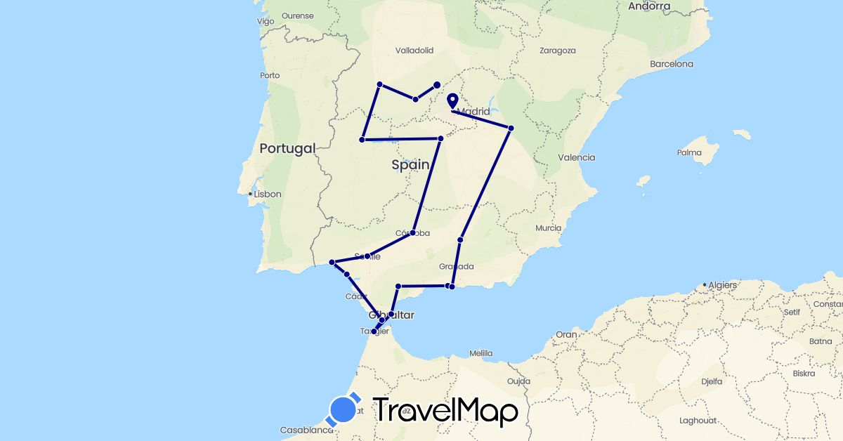 TravelMap itinerary: driving in Spain, Gibraltar, Morocco (Africa, Europe)